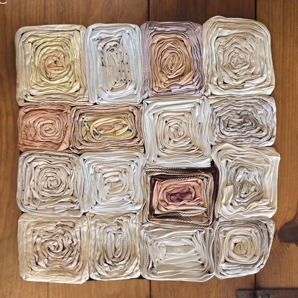 Vintage Dreamweavers Handmade Silk Tie Pillow Cover with Hand-Rolled Roses